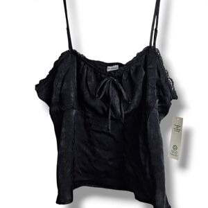 No Boundaries Black Satin Cami with Lace Trim and Tie Women's Size XXL (20)